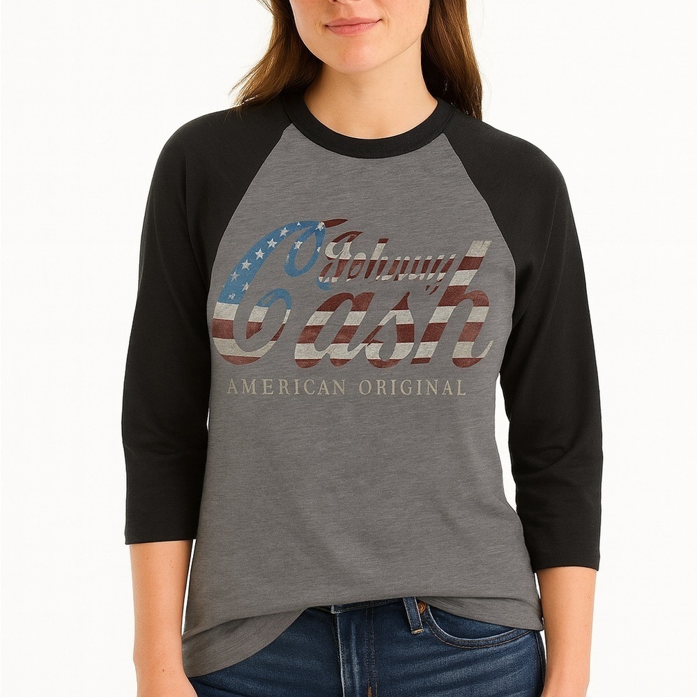 JOHNNY CASH Black All American Graphic Raglan Tee S/M